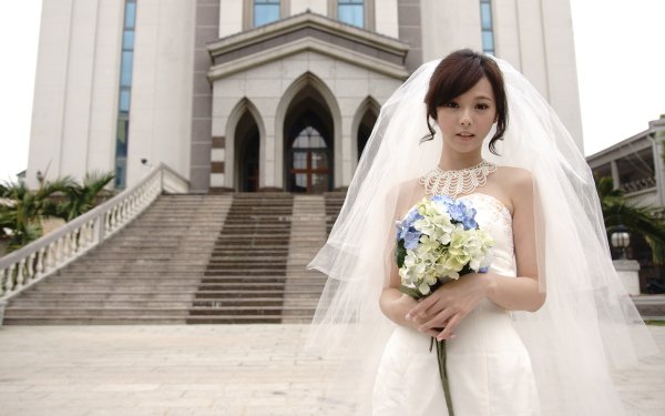 Frauen Lín Yǔ Models Taiwan Taiwanese Asiatinnen Braut Dress Kirche Modell Blume Bouquet HD Wallpaper | Hintergrund