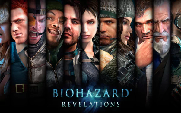 An HD wallpaper featuring characters from the video game Resident Evil: Revelations, showcasing a diverse lineup of protagonists and antagonists in a dramatic composition.