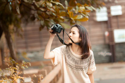 camera bokeh fall Taiwanese asian woman Becky (Taiwanese Model) HD Desktop Wallpaper | Background Image
