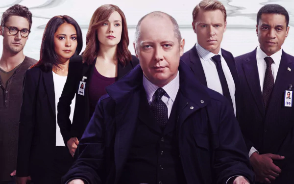 A striking HD wallpaper featuring James Spader and the main cast of The Blacklist, showcasing the intense atmosphere of the acclaimed TV show.