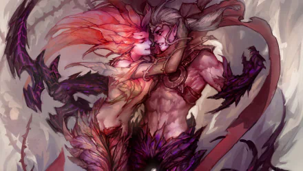 HD wallpaper featuring Varus and Zyra from League of Legends, showcasing their vibrant colors and dynamic poses against an artistic background.