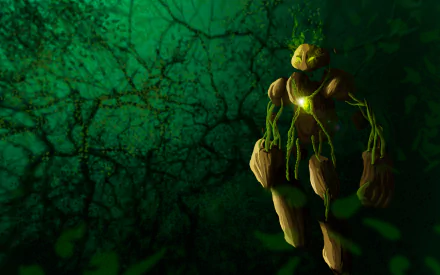 HD PC desktop wallpaper featuring Xerath from League of Legends, showcasing a glowing, ethereal figure emerging against a dark green, textured background.