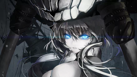 HD desktop wallpaper featuring Wo-Class from Kancolle, showcasing her long hair and glowing blue eyes in a dark, futuristic setting. The image is from the anime Kantai Collection.