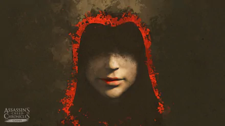 HD desktop wallpaper featuring a shadowed face in a red hood from the video game Assassin's Creed Chronicles: China.