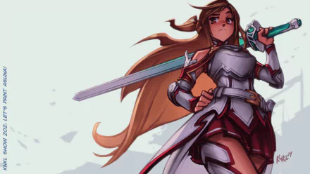 HD desktop wallpaper featuring Asuna Yuuki from Sword Art Online, wielding a sword with a confident stance in anime style.