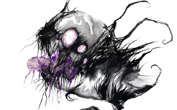 HD desktop wallpaper featuring Kog'Maw from League of Legends in a dark, abstract, and eerie artistic style for video game fans.