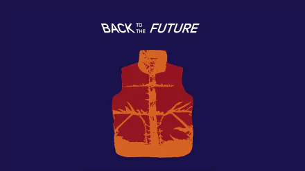 Minimalist 4K Ultra HD desktop wallpaper featuring the iconic orange vest from the movie Back To The Future on a dark blue background.