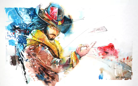 4K Ultra HD desktop wallpaper of Twisted Fate from League of Legends, featuring vibrant, dynamic watercolor-style artwork of the iconic video game character.