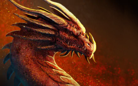 A striking HD wallpaper featuring a fierce dragon, its scales shimmering against a warm, fiery background, embodying the essence of fantasy and adventure.