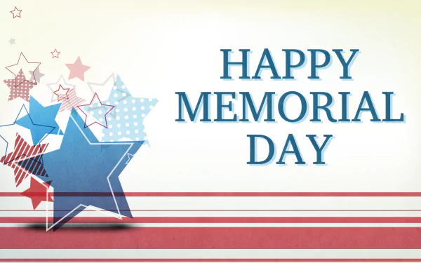 HD PC desktop wallpaper/background: Happy Memorial Day text with red and blue stars and stripes, a patriotic holiday Memorial Day theme.