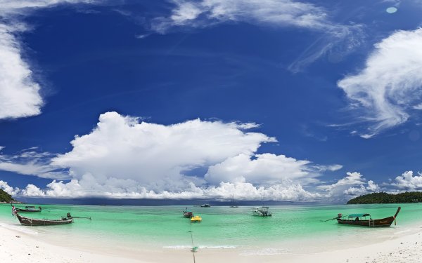 Earth Island Sky Tropics Lagoon Panorama Boat Thailand Beach Cloud HD Wallpaper | Background Image