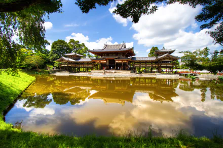park temple reflection uji religious Byōdō-in HD Desktop Wallpaper | Background Image