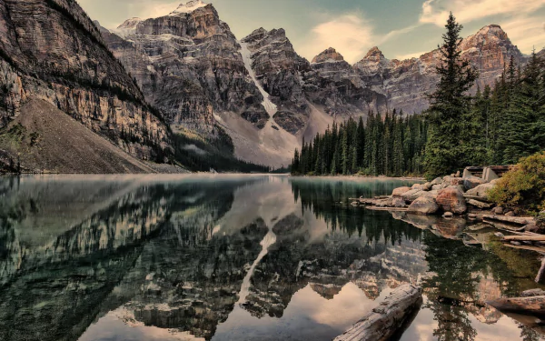wood boulder reflection canadian rockies banff national park banff Alberta Canada nature Moraine Lake HD Desktop Wallpaper | Background Image