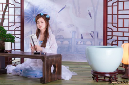 hairpin lantern brush vase traditional costume hair-dress Chinese Taiwanese asian woman Mikako Zhang Kaijie HD Desktop Wallpaper | Background Image