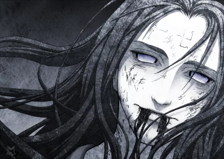 HD desktop wallpaper of Neji Hyūga from Naruto featuring a monochrome illustration with dramatic lighting and intense expression.