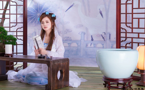hairpin lantern brush vase traditional costume hair-dress Chinese Taiwanese asian woman Mikako Zhang Kaijie HD Desktop Wallpaper | Background Image