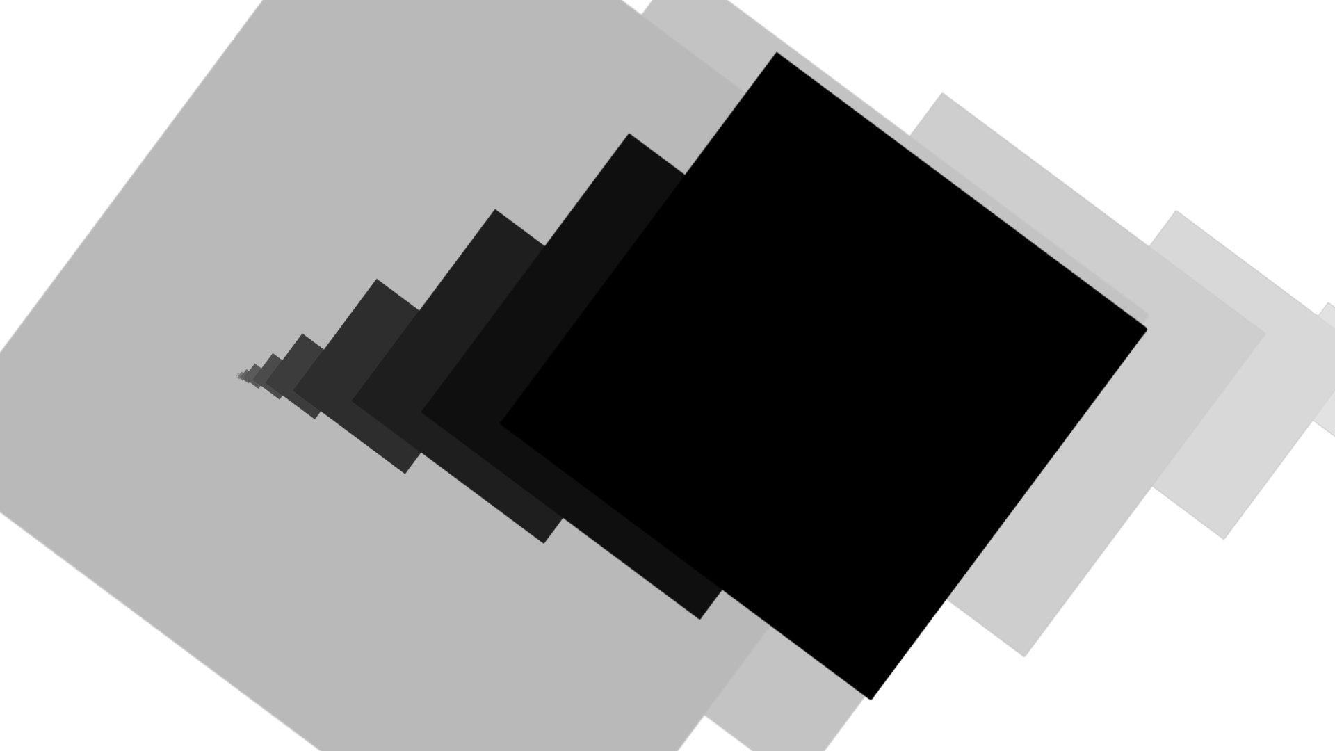 Square vector abstract black-and-white image of layered, rotated translucent squares — 2K Quad HD PC desktop wallpaper and background.