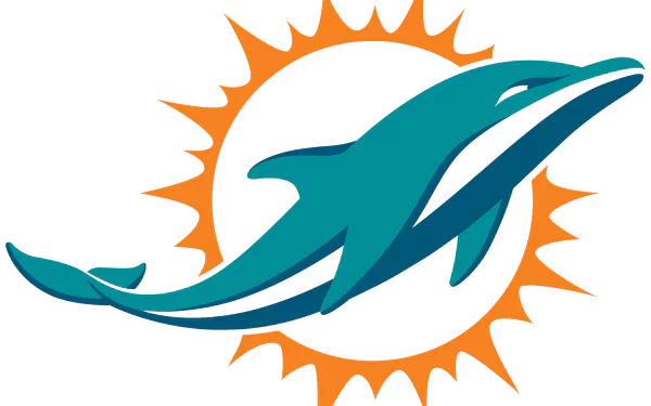 HD PC desktop wallpaper featuring the Miami Dolphins logo with a stylized dolphin and sunburst, representing the NFL sports team.