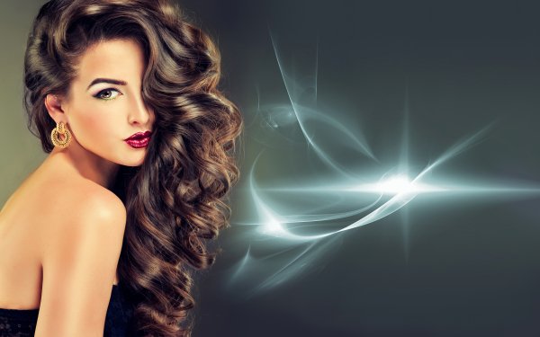 Femmes Top Model Top Modèls Cheveux Curl Earrings Lipstick Brune Fond d'écran HD | Image