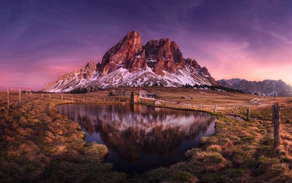 Nature Mountain Mountains Dolomites Sass De Putia Alps Sunset Reflection HD Wallpaper | Background Image