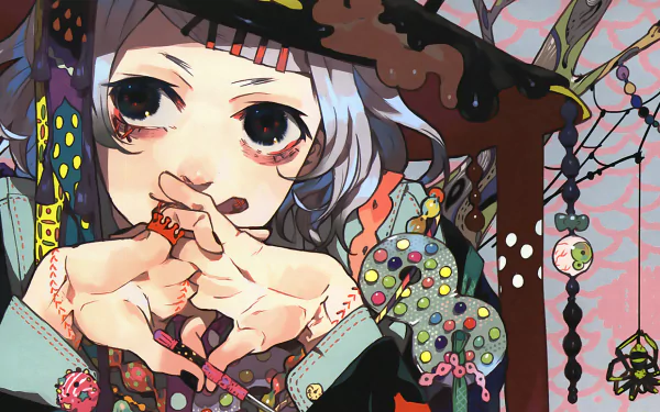 HD desktop wallpaper featuring Juuzou Suzuya from the anime Tokyo Ghoul. The image showcases Suzuya with detailed, colorful illustrations and an expressive pose.
