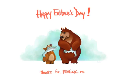 HD desktop wallpaper for Father’s Day featuring a bear father and child with the text Happy Father’s Day! Thanks for bearing me.
