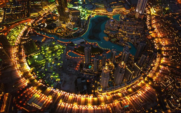 Man Made Burj Khalifa Buildings Dubai United Arab Emirates Cityscape Road Light HD Wallpaper | Background Image