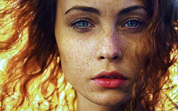 Women Face Redhead Freckles Blue Eyes HD Wallpaper | Background Image
