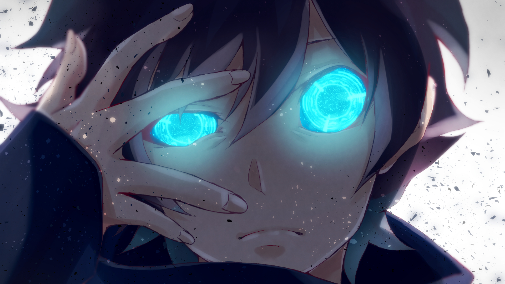 HD desktop wallpaper of Leonardo Watch from Blood Blockade Battlefront, featuring his striking blue eyes and a mysterious expression.