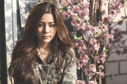 khaki blossom hair asian model woman Kookai HD Desktop Wallpaper | Background Image