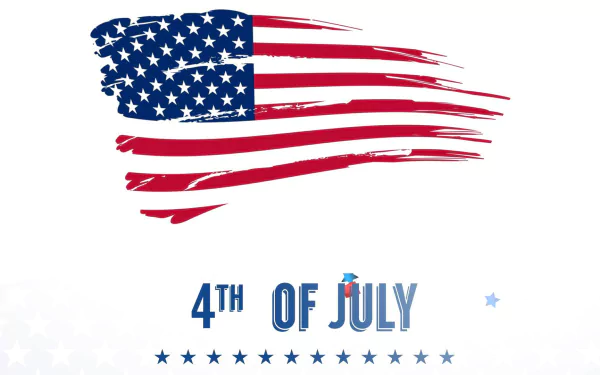 HD PC desktop wallpaper featuring a stylized American flag brushstroke with 4th of July text, celebrating the holiday.