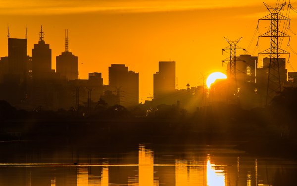 Man Made Melbourne Cities Australia Sun Sunset Power Line City Dusk HD Wallpaper | Background Image
