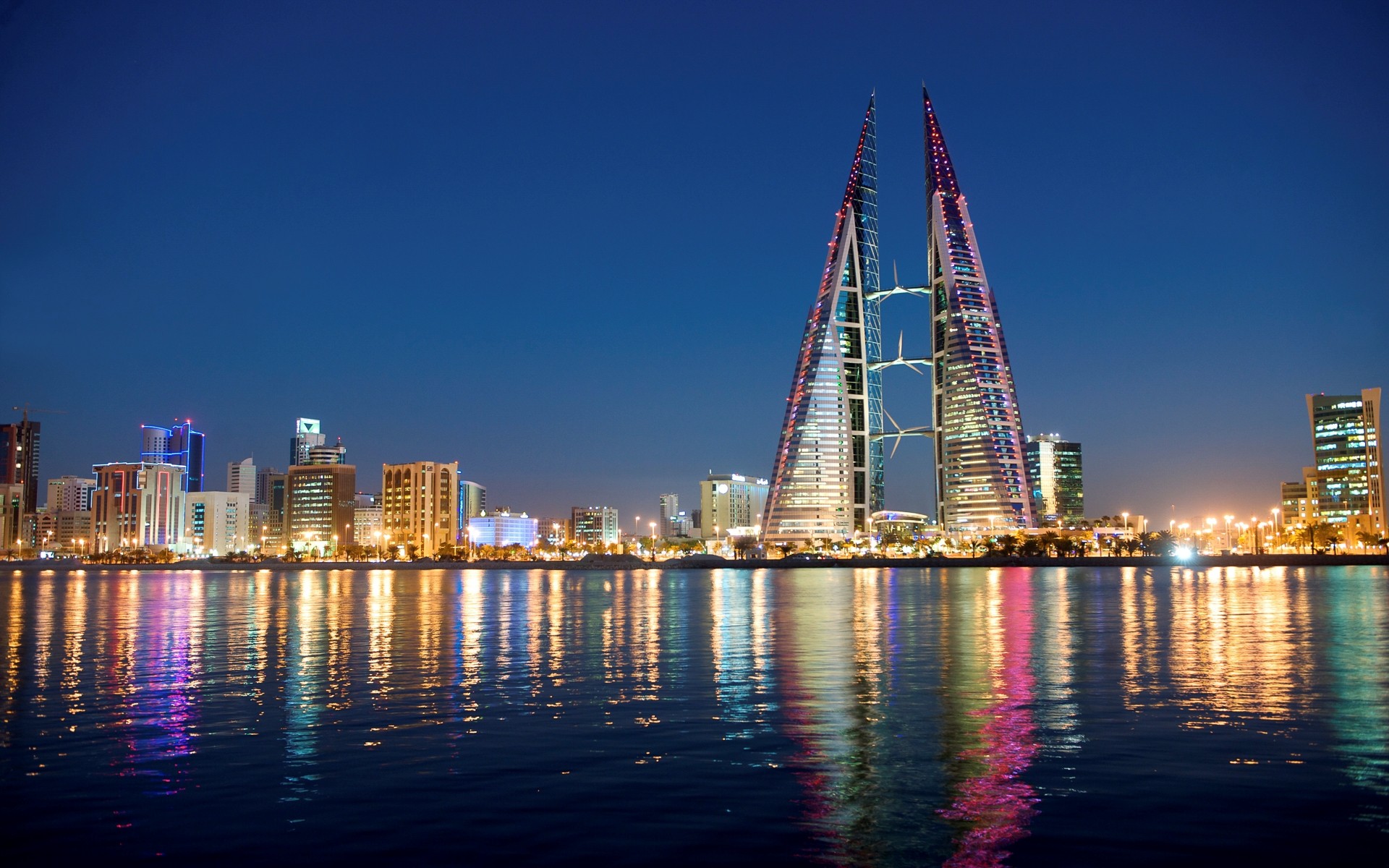 Download Bahrain Bahrain World Trade Center Skyscraper Water Reflection ...