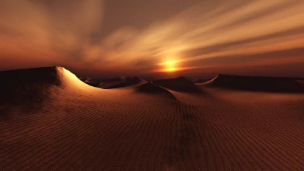 Sunset over sand dunes in a desert landscape, creating a dramatic and serene HD desktop wallpaper.