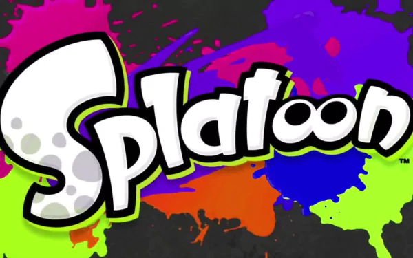 HD desktop wallpaper featuring the colorful Splatoon logo with vibrant ink splats in the background.