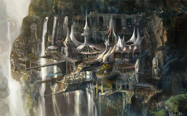 Fantasy Castle Castles Waterfall HD Wallpaper | Background Image