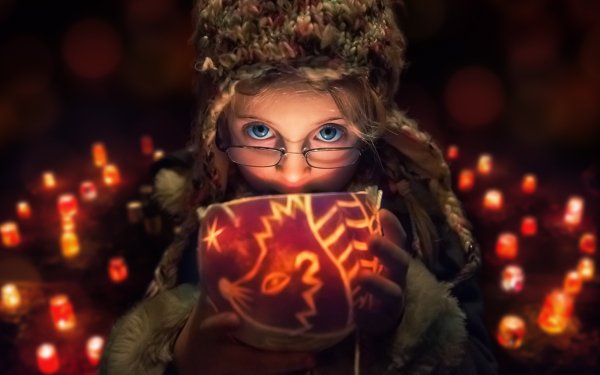 Photography Child Night Candle Light Glasses Blue Eyes HD Wallpaper | Background Image