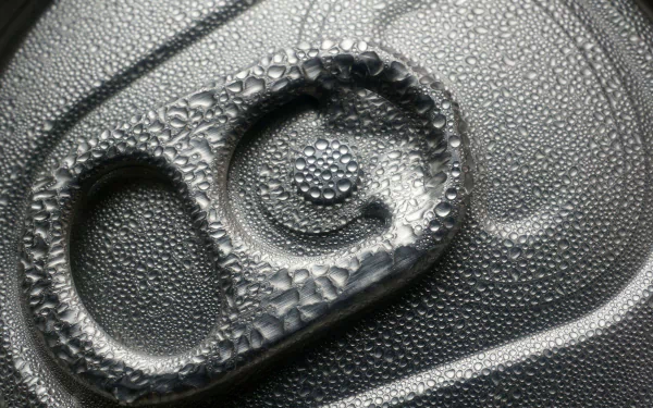 Close-up black and white photography of a water drop-covered can tab, captured in HD for a desktop wallpaper background.