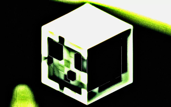 A vibrant HD desktop wallpaper featuring a slime block from the video game Minecraft, showcasing its distinct cube shape and pixelated design against a dynamic background.