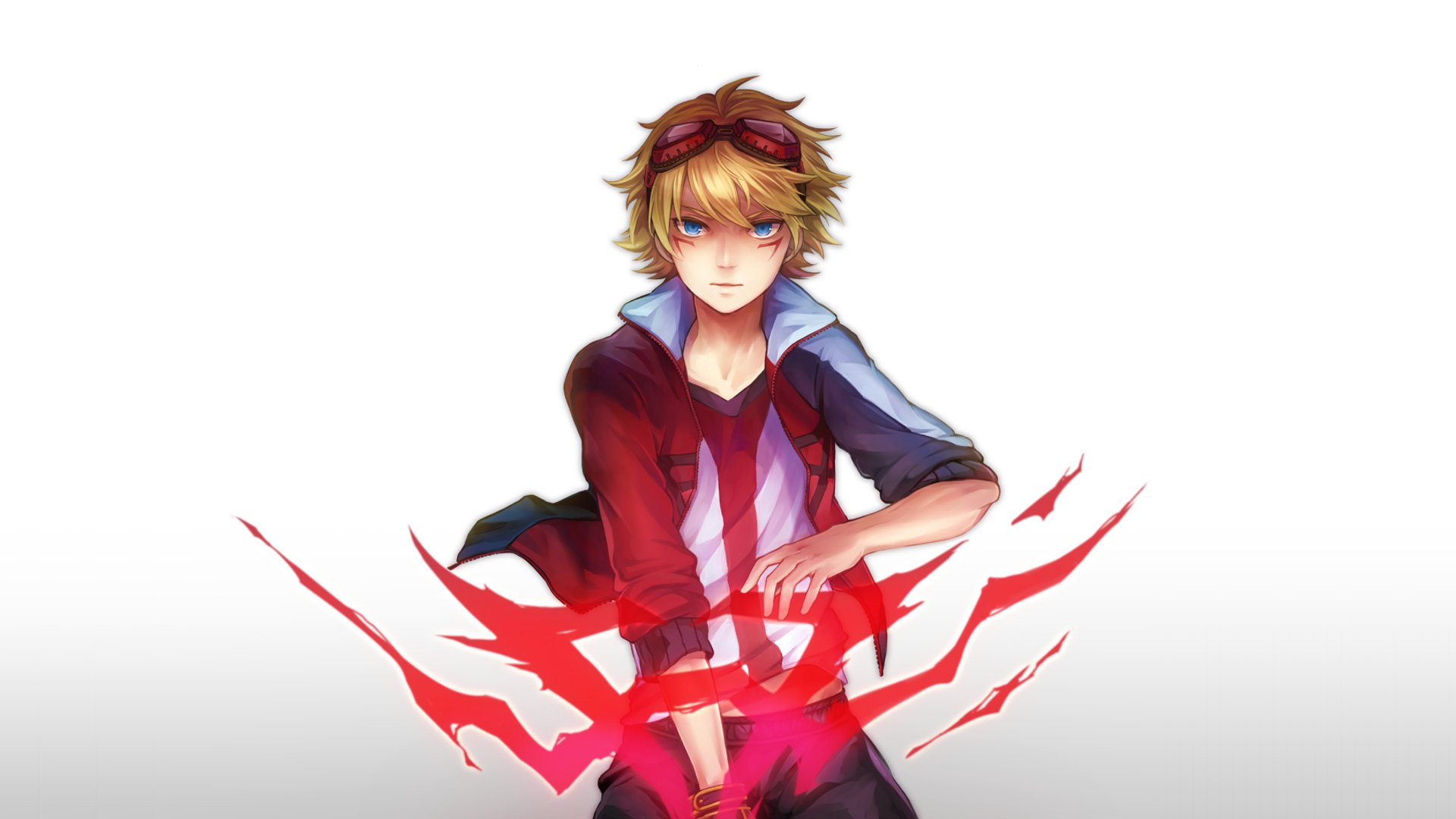 HD PC desktop wallpaper featuring Ezreal from the video game League of Legends, depicted with glowing red energy and a determined expression.