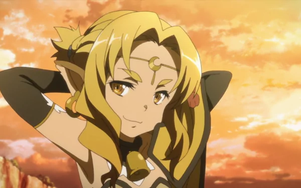 Alicia Rue from Sword Art Online anime, featured in a vibrant HD desktop wallpaper with a warm sunset background.