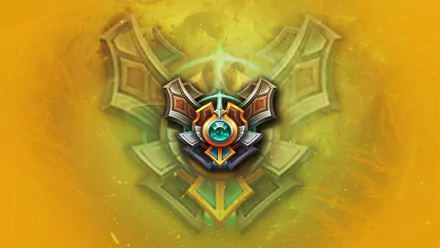 HD PC desktop wallpaper featuring a Master tier emblem from the video game League of Legends, created with Photoshop in vibrant yellow and green tones.