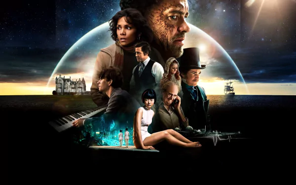 HD PC desktop wallpaper featuring key characters from the movie Cloud Atlas against a cosmic backdrop, blending multiple storylines and eras.