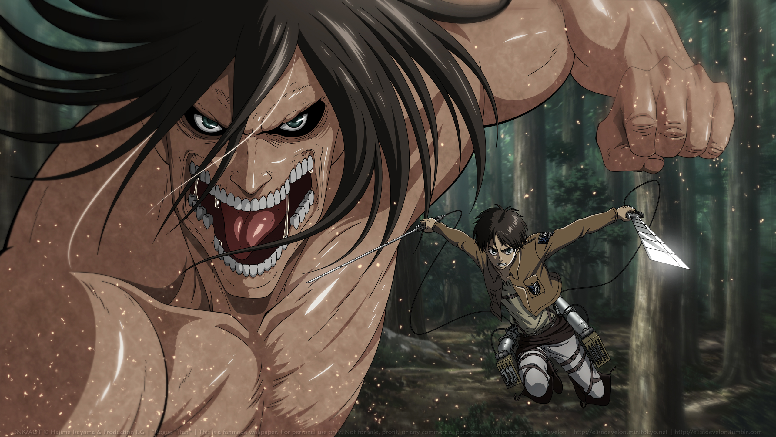 mikasa ackerman, eren yeager, titan, and rogue titan (shingeki no