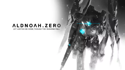HD desktop wallpaper featuring mecha from the anime Aldnoah.Zero with a tagline, Let justice be done, though the heavens fall.