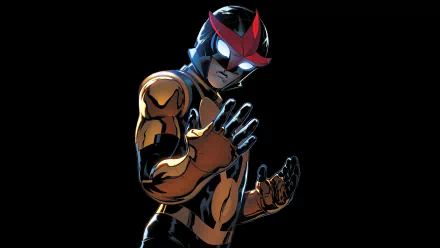 HD PC wallpaper featuring Sam Alexander as Nova from Marvel Comics, depicted in his iconic helmet and suit against a dark background.