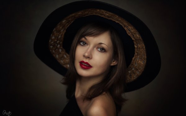 Women Model Lipstick Hat Brown Eyes Brunette HD Wallpaper | Background Image