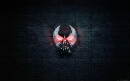 HD PC desktop wallpaper featuring a dark, stylized image of Bane from DC Comics with glowing red eyes and a menacing mask against a textured black background.