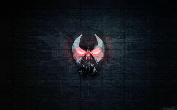HD PC desktop wallpaper featuring a dark, stylized image of Bane from DC Comics with glowing red eyes and a menacing mask against a textured black background.