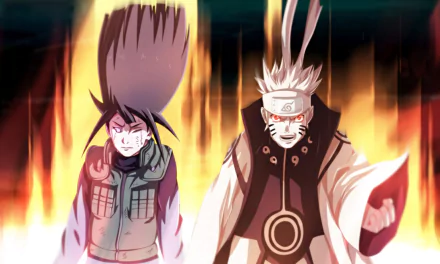 HD desktop wallpaper featuring Hinata Hyuga and Naruto Uzumaki from the anime Naruto. Both characters are in battle-ready stances with intense expressions, set against a fiery background.